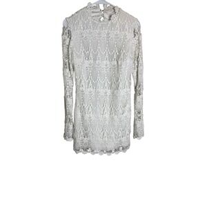Daughters Of Simone Dress Womens Medium White Lace High Neck Mini Boho Wedding